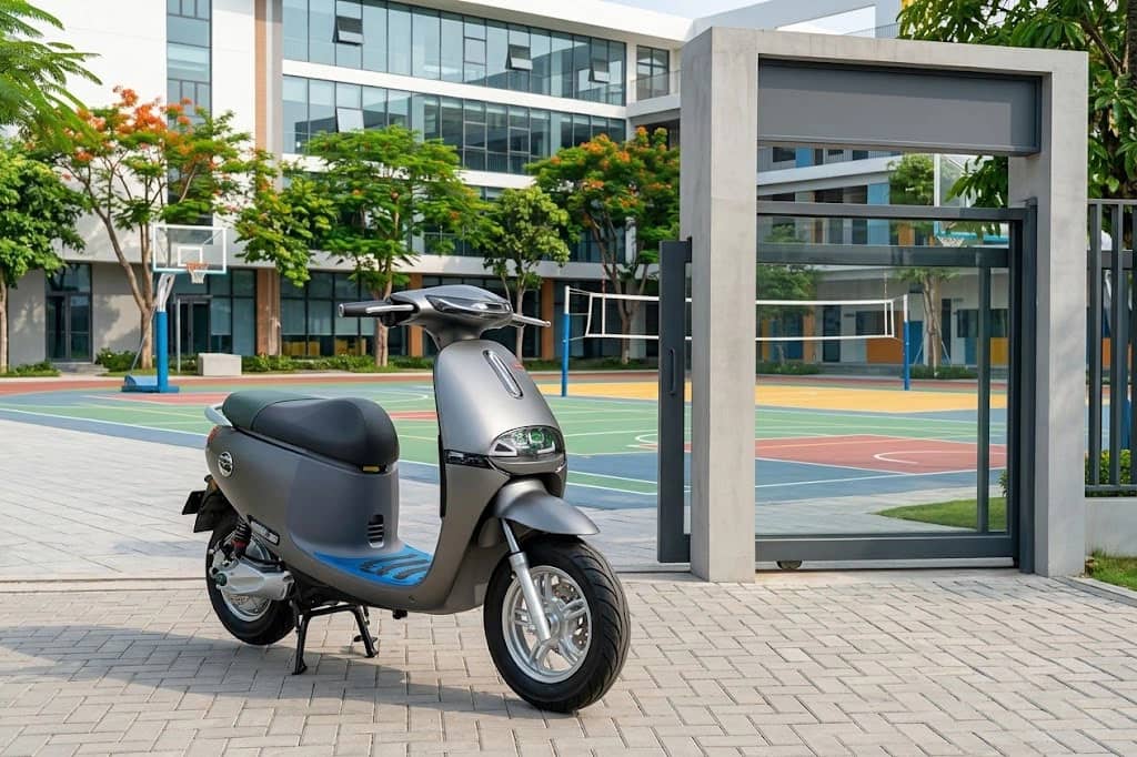 Xe điện Before All GoPath Si màu xám đỗ trên sân lát gạch